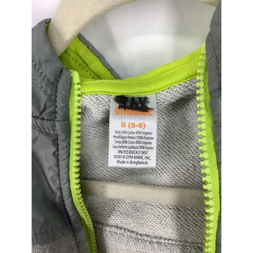 Gymboree Boys Gray Green Full Zip Hooded Sweatshirt Kids Youth Size Small 5-6